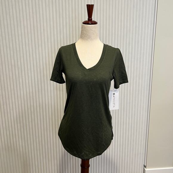 ATHLETA Women's Breezy Scoop V Tee Size XXS In Olive - Picture 2 of 11
